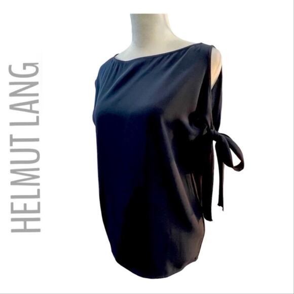 HELMUT LANG deep navy one off shoulder cap sleeve blouse SZ XS - Picture 1 of 11